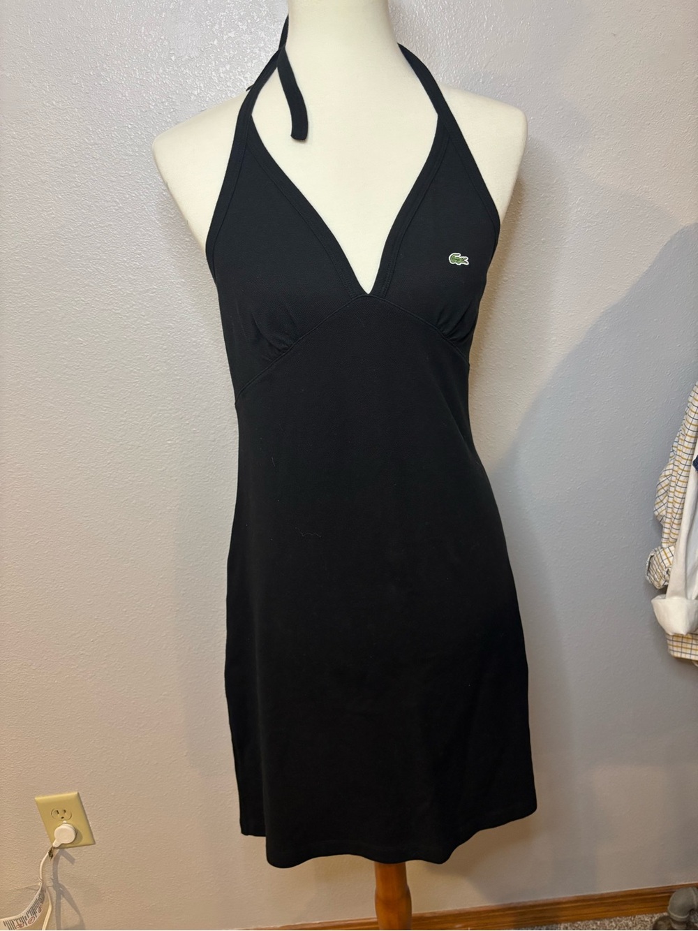 Lacoste Black Halter Dress with Green Crocodile Logo
